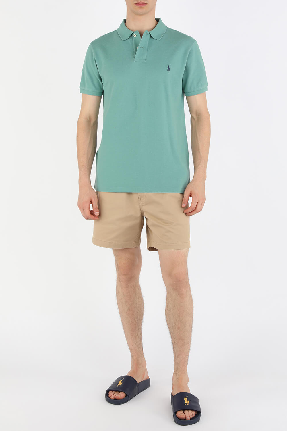 Knit Sleeve Cotton Polo Shirt in Green